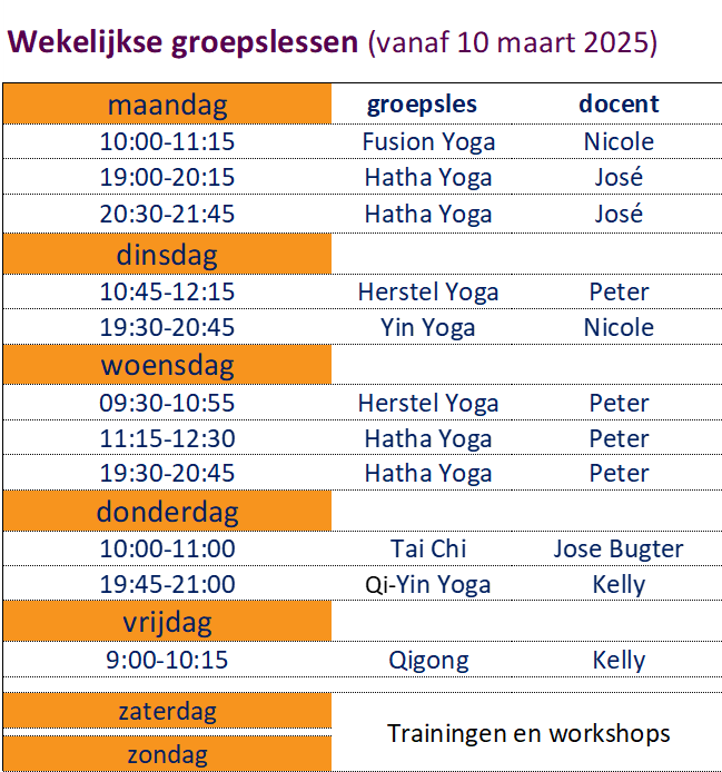 Yoga Lesrooster 3 Lesrooster Life-Force Yoga